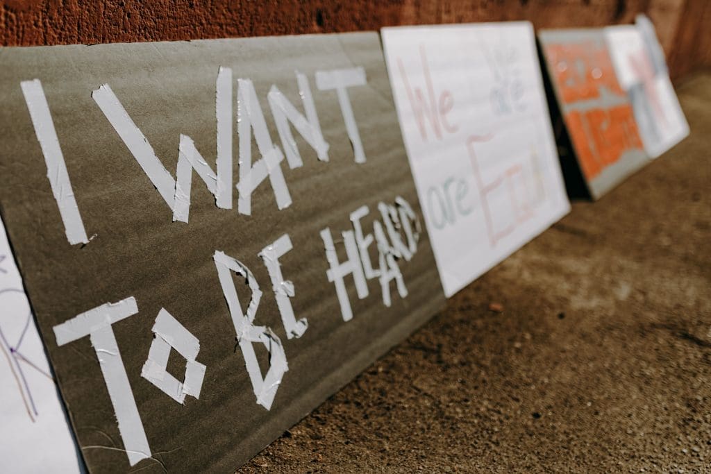 advocacy sign: I want to be heard